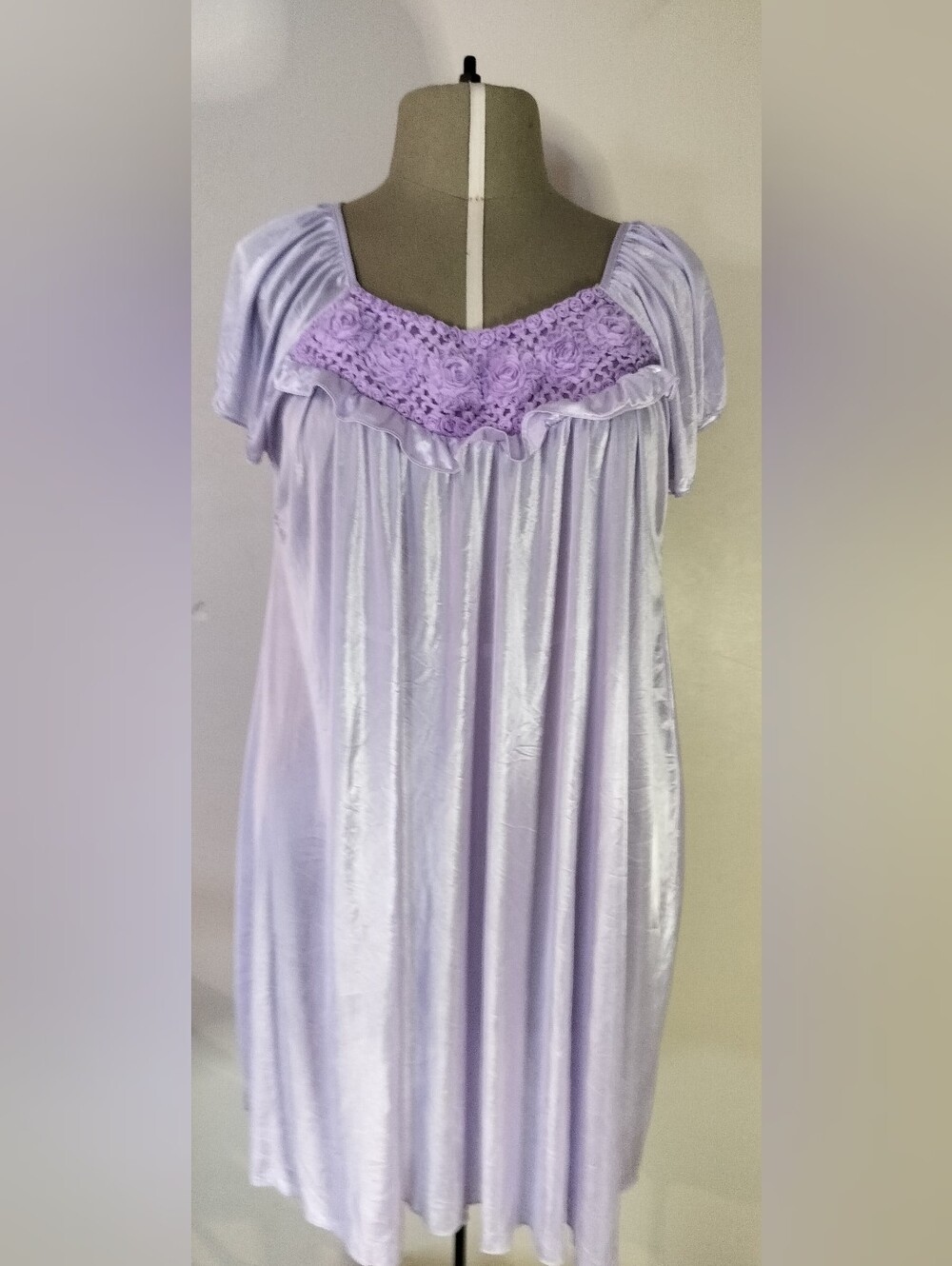 Lavender Lace Yoke Satin Nightgown - Women's Sleepwear
